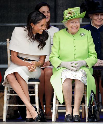 Meghan and Her Majesty open the new Mersey Gateway Bridge on June 14, 2018 in Widnes, England. 