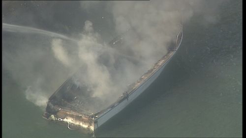 The boat reportedly exploded into flames shortly before 9am this morning.