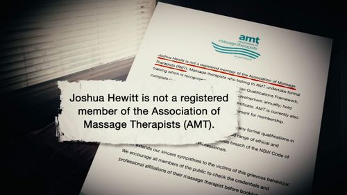 Mr Hewitt is not a registered member of the Association of Massage Therapists.