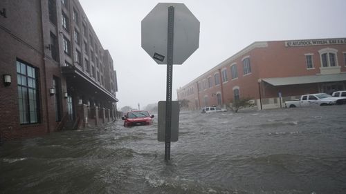 Downtown Pensacola, Florida is completely flooded.