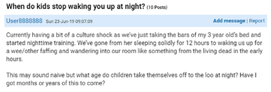 The mum asked for advice about toddler sleep patterns.