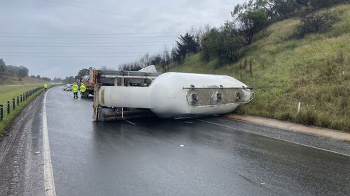 Car and semi-trailer crash at Wallerawang in NSW.