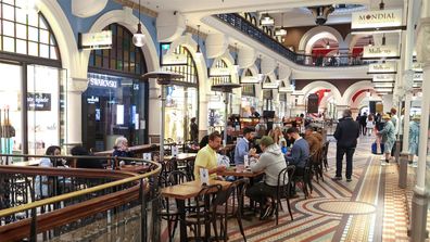 Diners are able to sit down for a meal inside the QVB in Sydney for the first time since June. Sydney reopening
