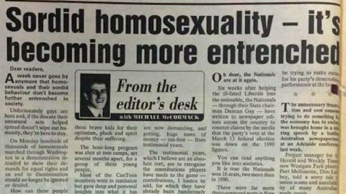 Michael McCormack was heavily criticised for a homophobic editorial in The Daily Advertiser. 