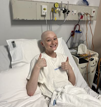 Lizzy Douglass in hospital during her intense chemo and radiation.