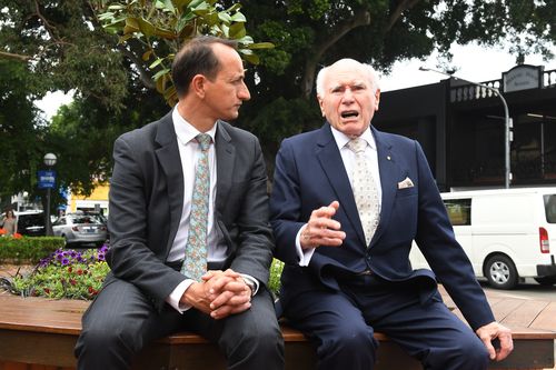 Former Prime Minister John Howard joined Mr Sharma on his rounds in Wentworth two days out from the election. 