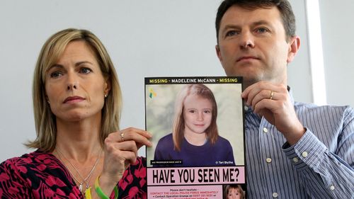 Kate and Gerry McCann with an image of what Madeleine may have looked like aged nine. 