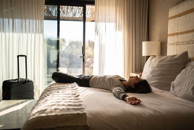 Woman resting in a hotel