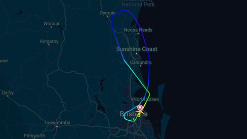 The flight path of Jetstar flight JQ904, which was turned around and returned to Brisbane.
