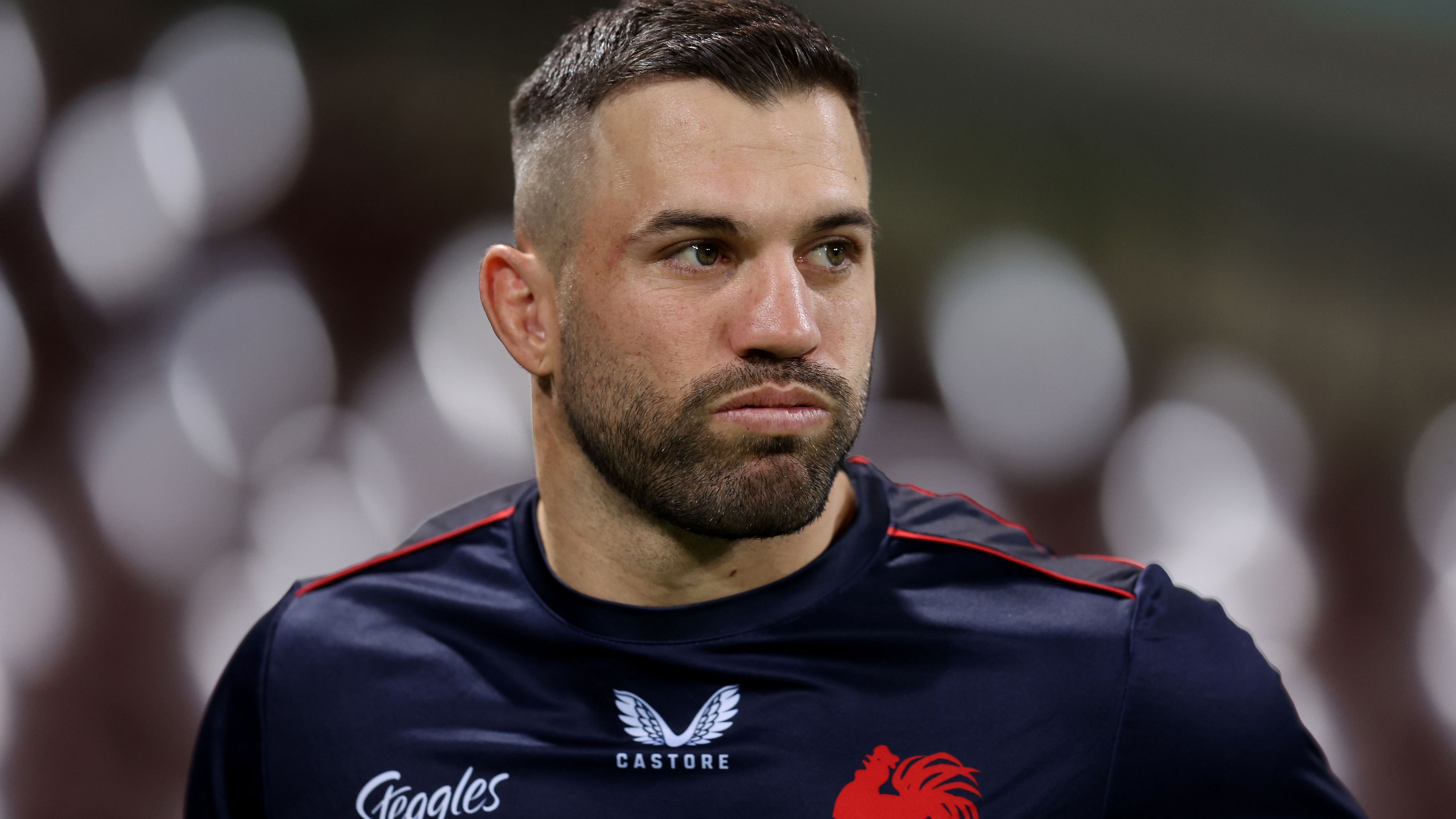 James Tedesco of the Roosters prior to the start of play during the round 23 NRL match between the Sydney Roosters and the Wests Tigers at Sydney Cricket Ground, on August 20, 2022, in Sydney, Australia. (Photo by Scott Gardiner/Getty Images)