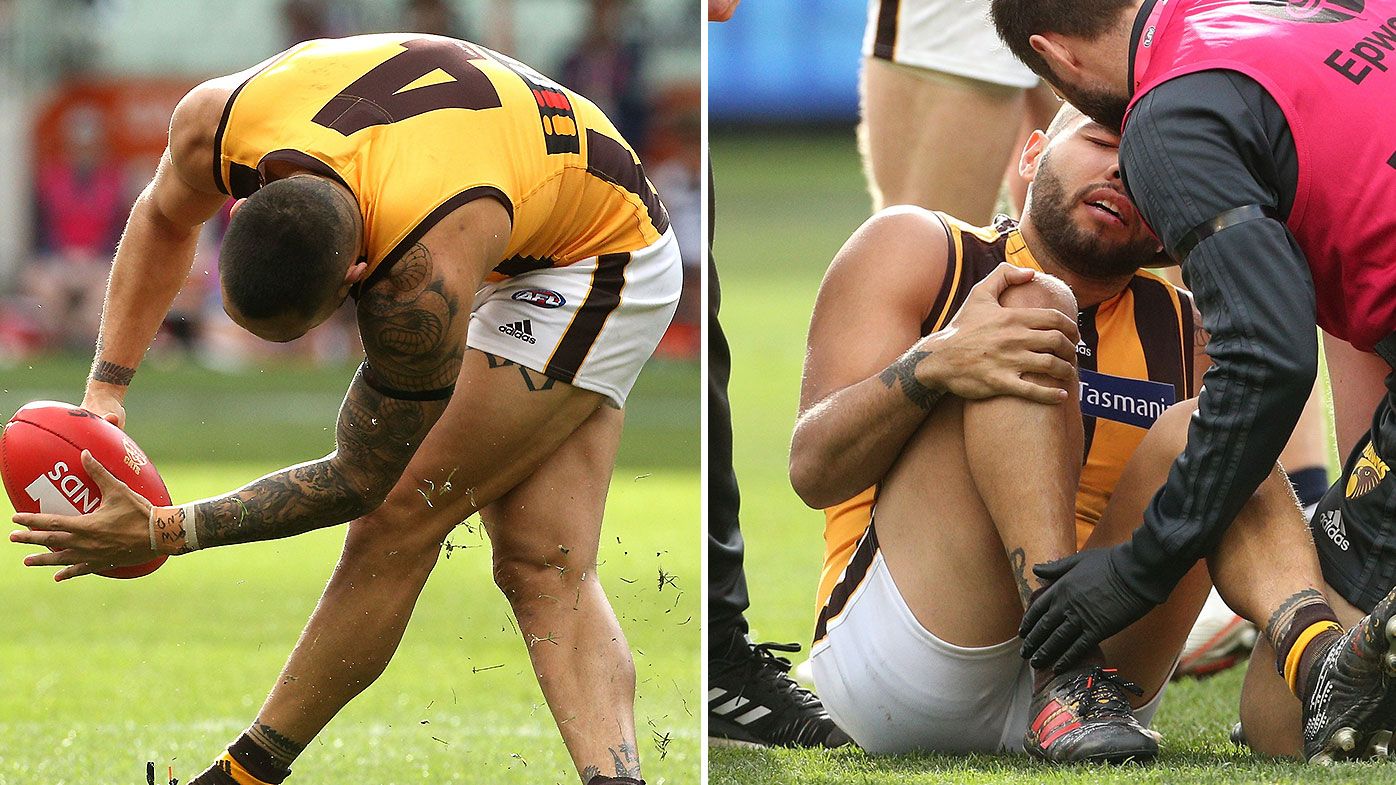 Jarman Impey suffers gruesome knee injury as Hawthorn shocks ladder-leading Cats