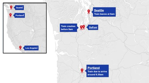 The train left Seattle around 6am local time and was heading to Portland. (9NEWS)