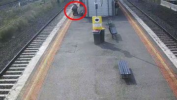 CCTV footage shows Gary Stapleton on the platform of Jacana Station in Melbourne.