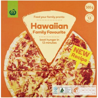 203 calories per 100g - Woolworths Frozen Pizza Hawaiian 500g