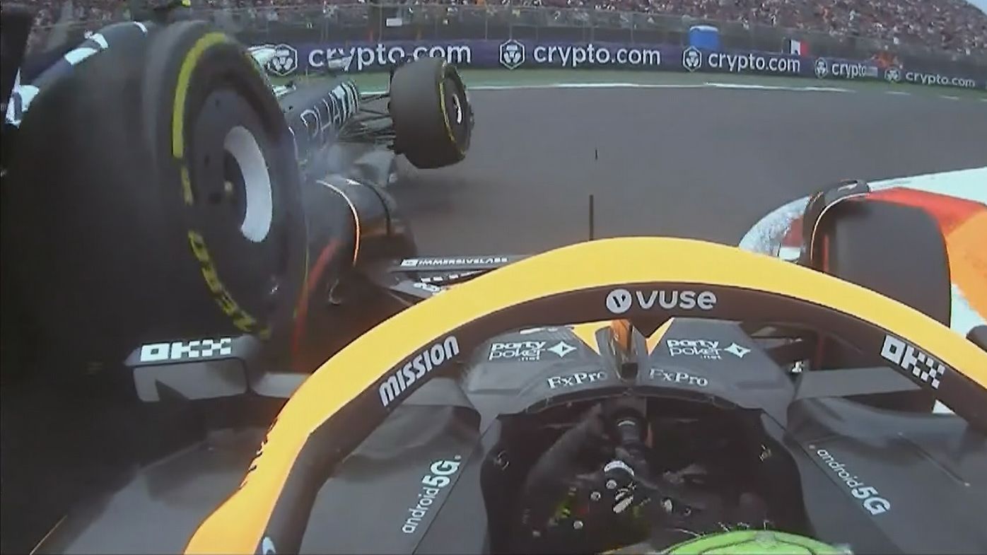 Daniel Ricciardo collides with Yuki Tsunoda during the Mexican Grand Prix.