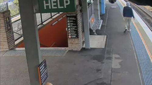 Security vision of a drunken man who fell from a Sydney train platform has highlighted the need for commuters to take more care. Picture: Supplied.