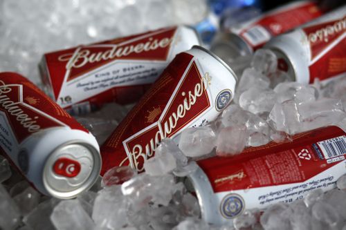 Budweiser beer cans are seen at a concession stand at McKechnie Field in Bradenton, Fla. March 5, 2015,