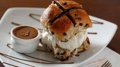 <p><a href="http://www.maxbrenner.com.au/" target="_top" draggable="false"><strong>Max Brenner's</strong></a> not cross buns are back again for the chocolate lovers among us. This fluffy choc-drop studded bun is all about chocolate and spice rather than fruit, and is served up in-store with ice cream and melted pure milk chocolate.</p>
<p>RRP - in-store $10.50</p>
<p>&nbsp;</p>