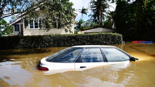 A car underwater Lismore in northern NSW.
