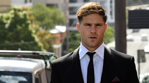 Jack de Belin arriving at Wollongong court today. 