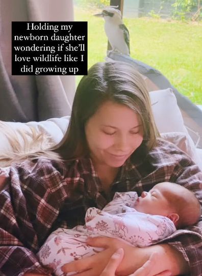 Bindi Irwin with Grace as a newborn