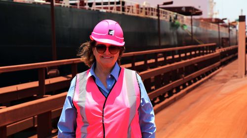 Gina Rinehart at Roy Hill's berths in Port Hedland