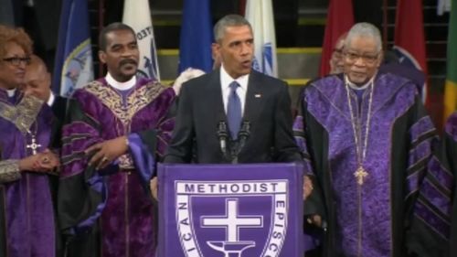 Obama demands action on gun violence, Confederate flag in moving eulogy for slain Charleston pastor