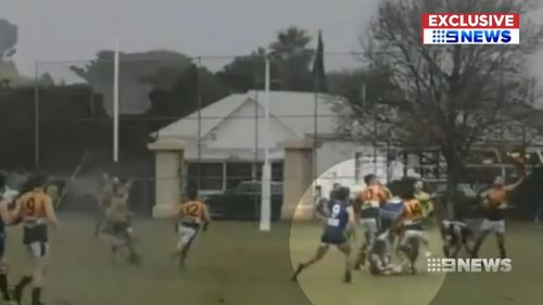 The Salisbury North player was banned for eight weeks over this punch. Picture: 9NEWS