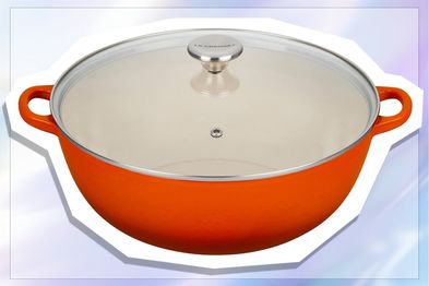 9PR: Le Creuset Enameled Cast Iron Chef's Oven with Glass Lid, Flame, 7.1L