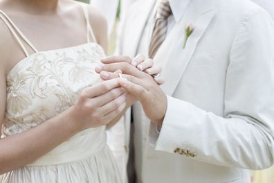 Wedding rings during ceremony