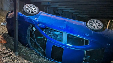 A teenager has escaped serious injury after his car crashed through the barrier of an overpass bridge and dropped five metres in Adelaide&#x27;s north-east.