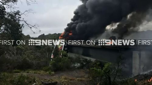 Thick smoke from the truck accident on the Wingecarribee Bridge. (9NEWS)