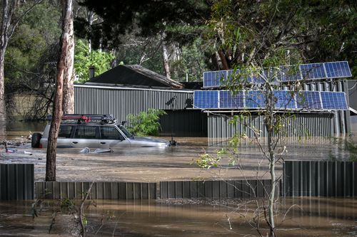 A property in Murchison, Victoria near the Goulburn River is inundated by the floods on 14 October 2022