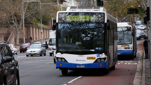 A NSW government bus in Sydney's CBD. A fight broke out on a similar bus on the Northern Beaches last night.