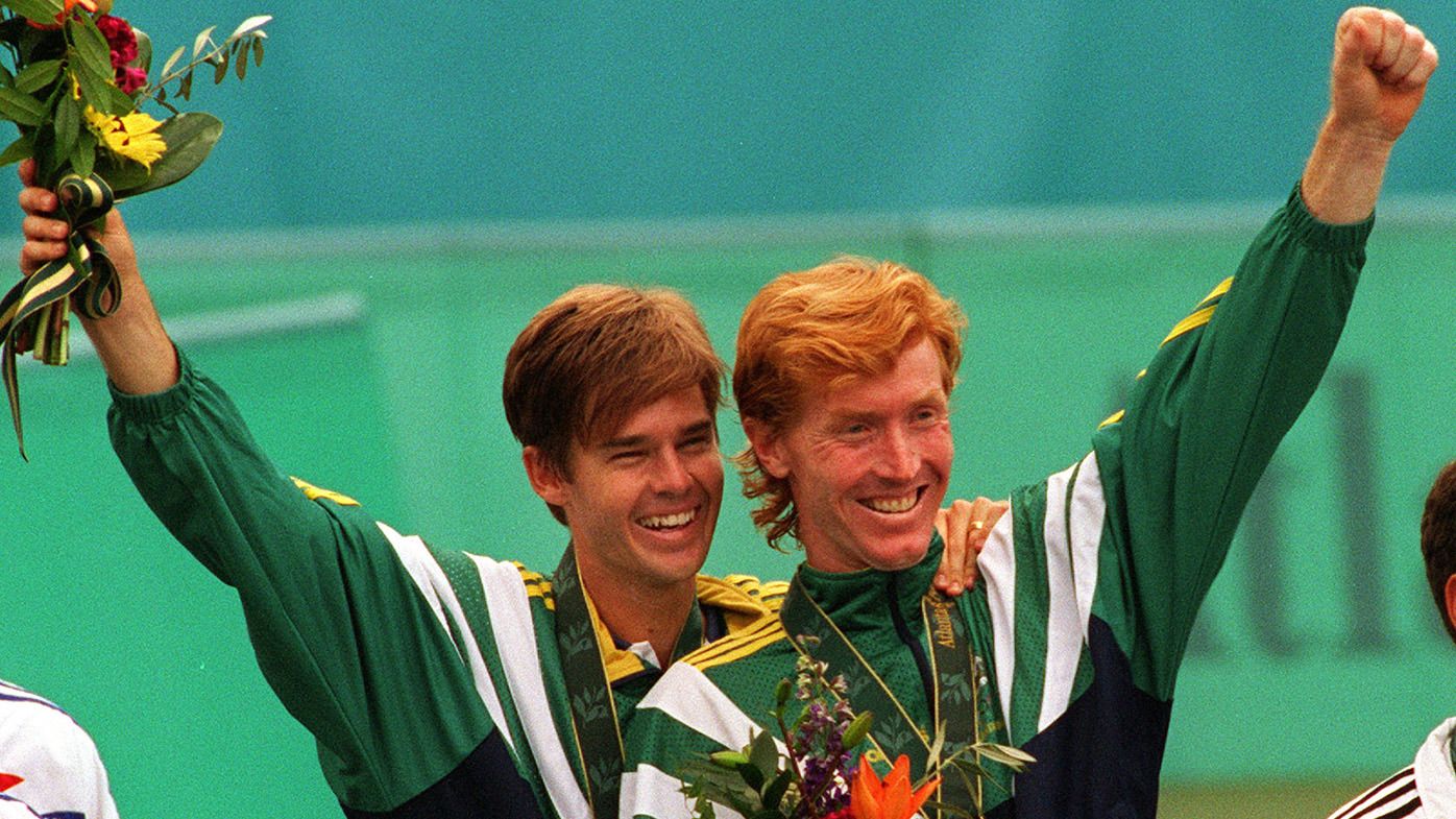 1996 Atlanta Olympics: Mens Gold Medal winners in the doubles tennis, Todd Woodbridge and Mark Woodforde defeated Great Britains Tim Henman and Neil Broad.
