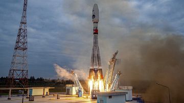  In this image made from video released by Roscosmos State Space Corporation, the Soyuz-2.1b rocket with the moon lander Luna-25 automatic station takes off from a launch pad at the Vostochny Cosmodrome in the Russian Far East on Friday, Aug. 11, 2023. Roscosmos, said Saturday, Aug. 19, 2023, that the spacecraft ran into trouble while trying to enter a pre-landing orbit around the moon.