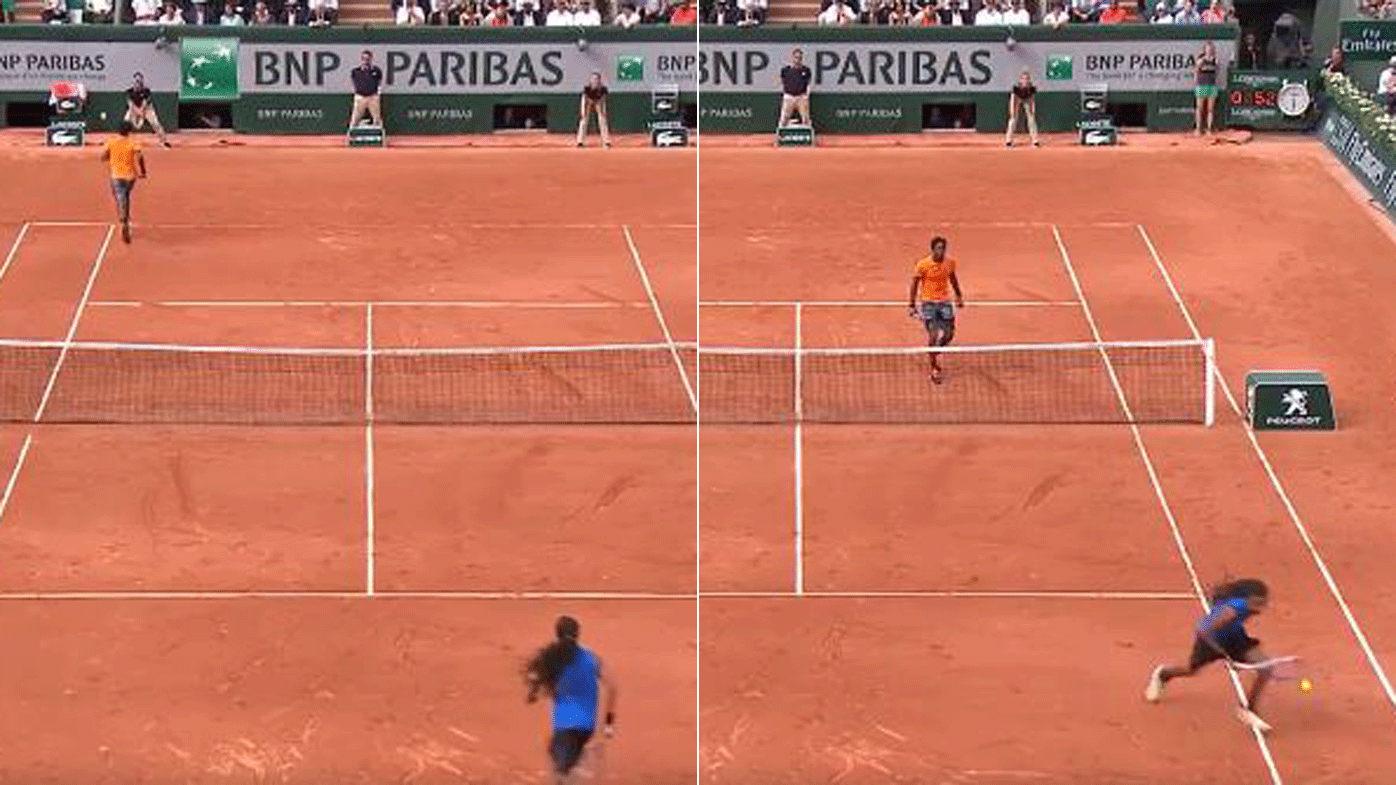 Dustin Brown and Gael Monfils pull out trick shots in spectacular rally at French Open