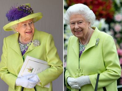 The Queen steps out in same outfit she wore to Meghan and Harry’s wedding. 