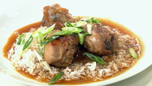 Filipino chicken adobo with steamed rice