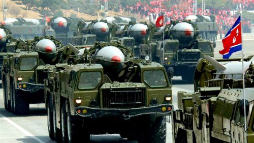 North Korea shows off Scud missiles during a  past parade in Pyongyang. (AAP)