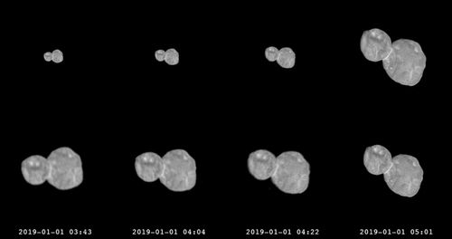 A series of photographs made by the New Horizons spacecraft as it approached the object last January.