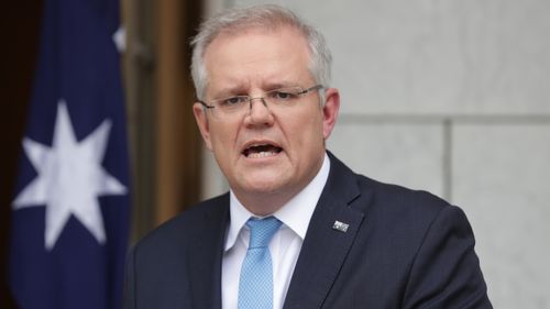 Australian Prime Minister Scott Morrison addresses the media during a press conference on COVID-19 coronavirus at Parliament House in Canberra.