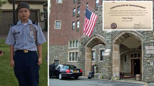 Peter Wang in his cadet uniform who has been posthumously accepted into West Point Academy. (Photos: Facebook and AP).