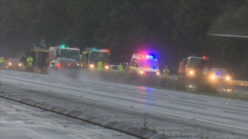 A truck rolled over this morning, colliding with at least two other vehicles. 