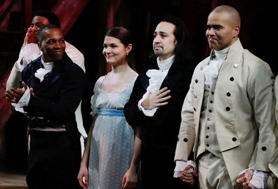 Leslie Odom Jr., Phillipa Soo, Lin-Manuel Miranda, Christopher Jackson, Hamilton, Opening Night, 2015