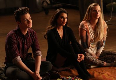 Kurt (Chris Colfer), Rachel (Lea Michele) and Brittany (guest star Heather Morris) listen to Mercedes in the &quot;The Untitled Rachel Berry. season finale episode of GLEE airing Tuesday, May 13 