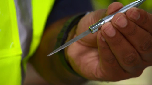 Some of the items are disguised, such as this pen that can become a knife.