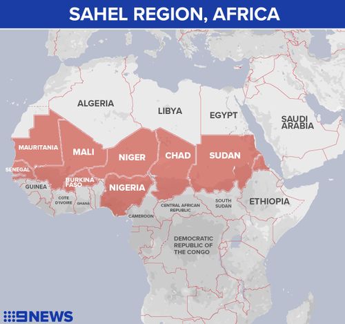 Map of the Sahel region in Africa.