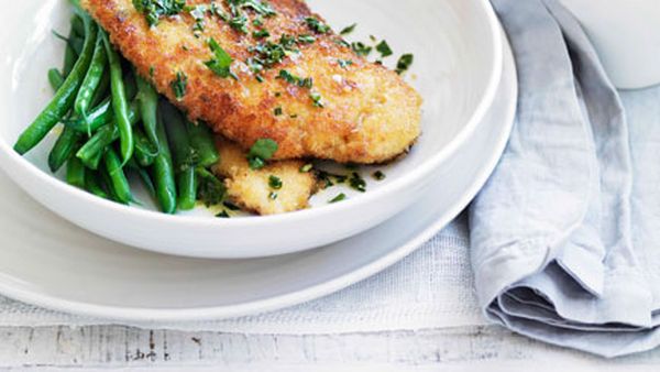 Crumbed chicken with lemon, garlic and herb butter