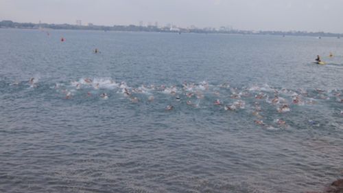 Swimmers brave Fannie Bay for race after crocodile sighting